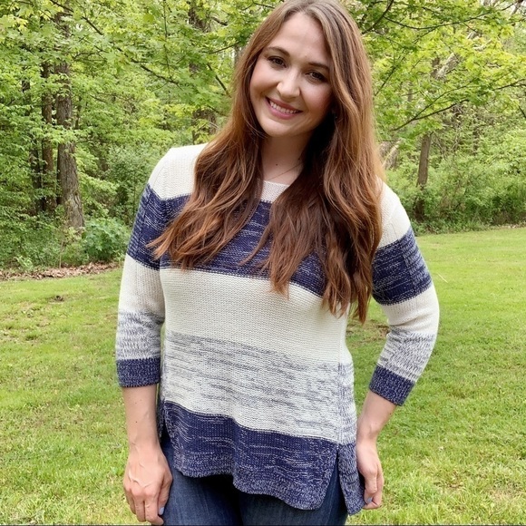 GAP navy/white color block stripe knit sweater - Picture 2 of 7